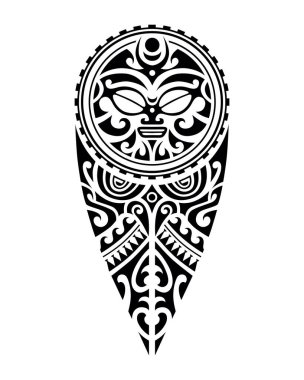 Bacak ya da omuz için güneş sembollü Maori stili dövmeler. Siyah ve beyaz.