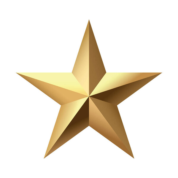 Золотое Рождество 3d звезда металла глянцевый яркий блеск пять угол звезды формы изолированы на белом фоне. Икона для праздничного дизайна.