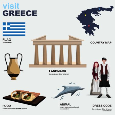 Yunanistan ülke vektör illüstrasyonunu ayrıntılarıyla anlattı