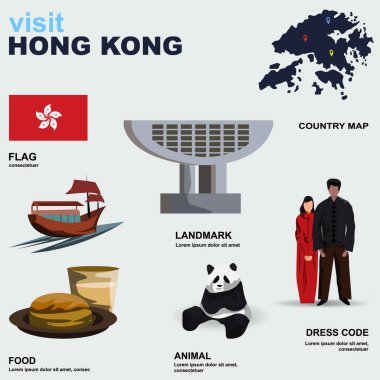 Hong Kong ülke detaylı vektör illüstrasyonu