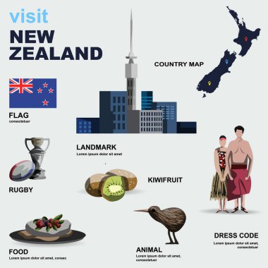 Yeni Zelanda ülke ayrıntılı vektör çizimi