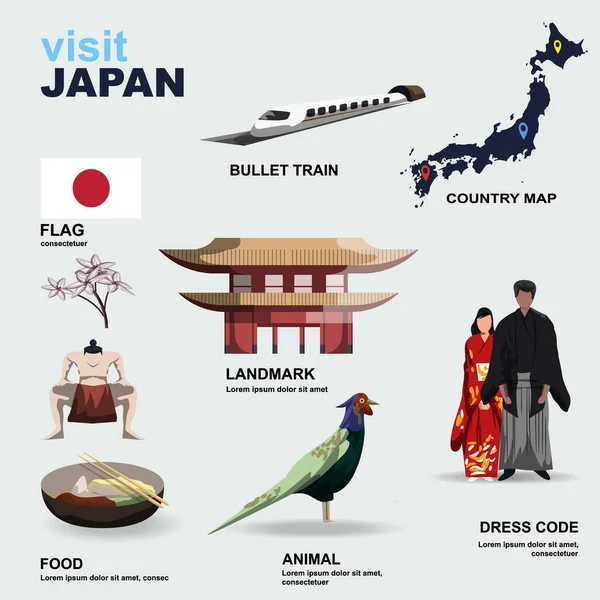 Japón Detalle País Vector Ilustración — Vector de stock