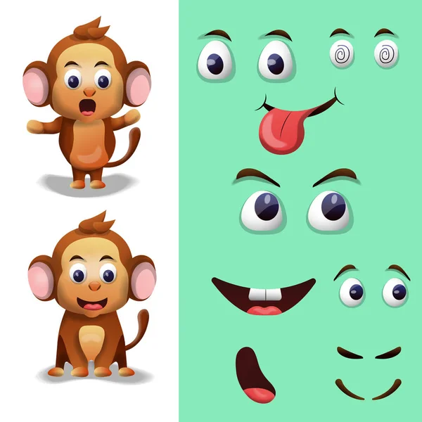 Monkey Character Face Expressions — Stock Vector