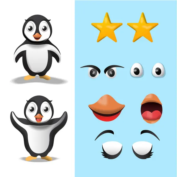 Personagem Pinguim Expressões Faciais —  Vetores de Stock