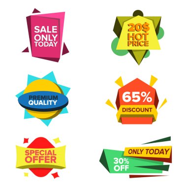 Renkli satış rozetleri vektör sanat tasarımı