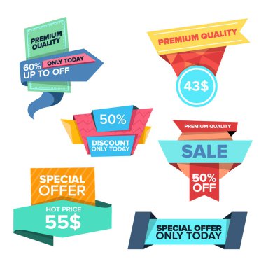 Renkli satış rozetleri vektör sanat tasarımı