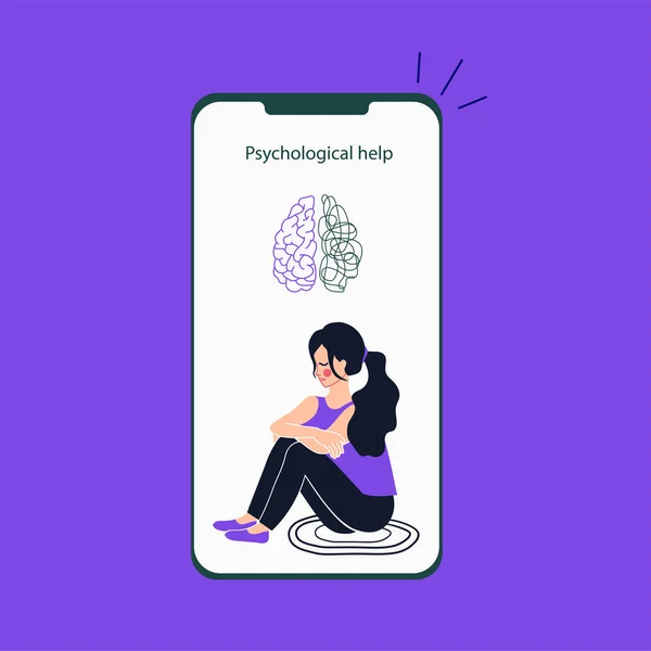 Vorlage Für Psychologische Hilfe App Psychische Gesundheit Mädchen Mit Emotionaler — Stockvektor