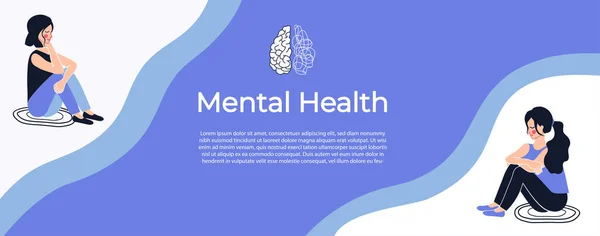 Psychological Help Website Mobile App Mental Health Banner Girl Emotional — Stock Vector