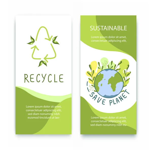 Livretos Sobre Ecologia Reciclagem Sustentabilidade Ilustração Planeta Com Plantas Reciclar — Vetor de Stock