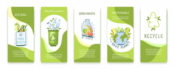 Broschüren Über Ökologie Recycling Nachhaltig Abfallfrei Ökotüte Illustration Des Planeten — Stockvektor
