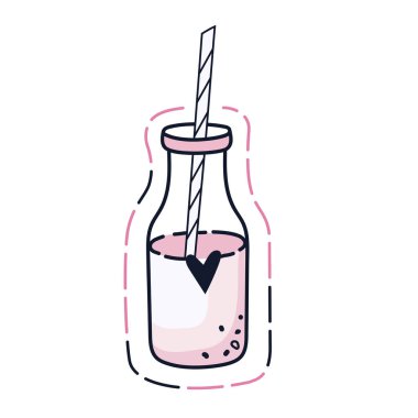 Tatlı bir şişe süt ya da tüplü yoğurt. Antika şişe. Kelime.