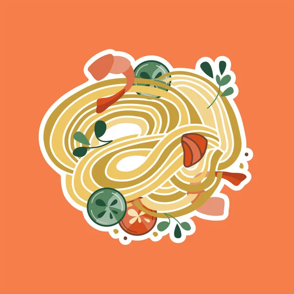 Asian Food Sticker Noodles Shrimp Salmon Hot Pepper Suitable Restaurant — Stock Vector