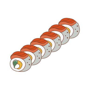 Somon ve mangolu suşi. Restoran afişleri, logolar ve fast food reklamları için uygun. Japon yemeği. Asya yemekleri.