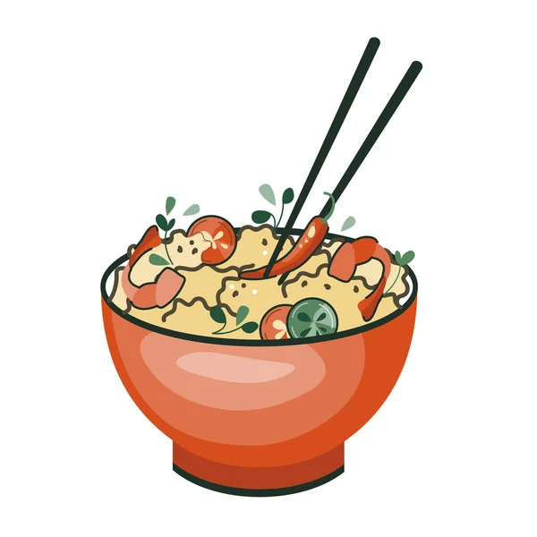 Asian Food Rice Shrimp Hot Pepper Suitable Restaurant Banners Logos — Stock Vector