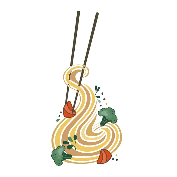 Somon Brokolili Erişte Restoran Afişleri Logolar Fast Food Reklamları Için — Stok Vektör