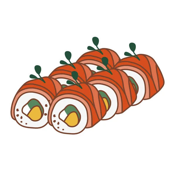 寿司はサーモンとマンゴーで転がす レストランのバナー およびファーストフードの広告に適しています 日本食 アジア料理 — ストックベクタ