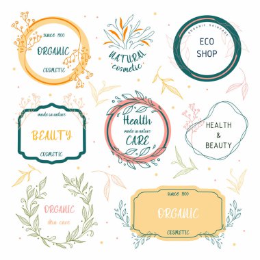 Set of floral botanical logos. Perfect for beauty and care, eco-friendly, and organic brands. Organic-themed frames.