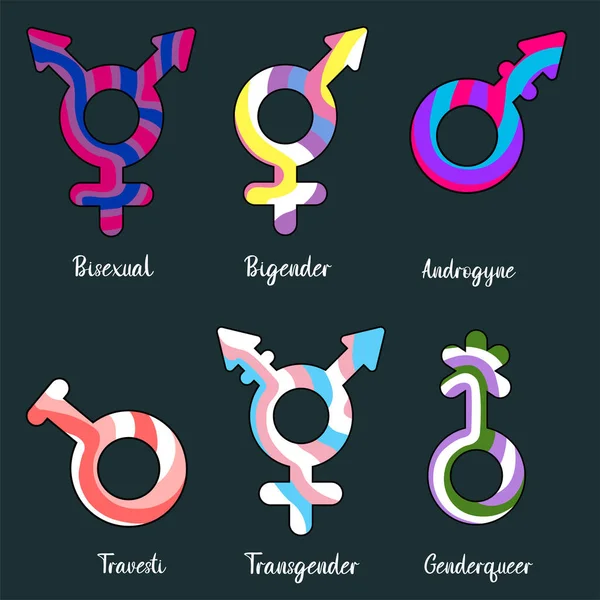 Conjunto Símbolos Lgbtq Mes Orgullo Plano Iconos Coloridos Género — Archivo Imágenes Vectoriales