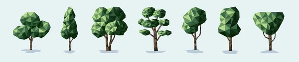 Een Stel Lage Polybomen Geometrische Bomen Vector — Stockvector