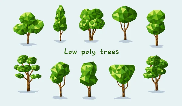 Een Stel Lage Polybomen Geometrische Bomen Vector — Stockvector