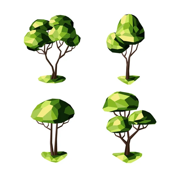 Set Von Niedrigen Poly Bäumen Geometrische Bäume Entourage Elemente Für — Stockvektor