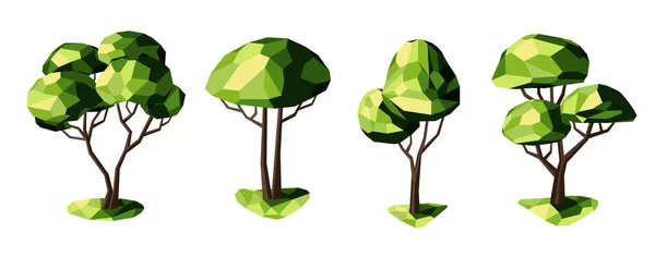 Een Stel Lage Polybomen Geometrische Bomen Entourage Elementen Voor Het — Stockvector