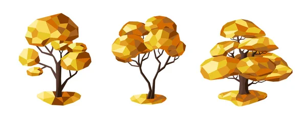 Een Stel Lage Polybomen Geometrische Bomen Entourage Elementen Voor Het — Stockvector