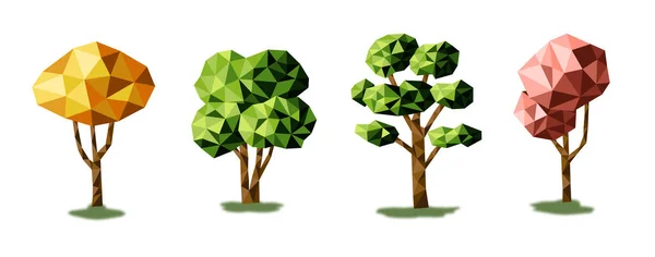 低ポリの木のセット 幾何学的な3D木 景観デザインのための要素を奨励します ベクトル — ストックベクタ