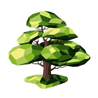 Manzara tasarımları için düşük polimer ağacı. Geometrik 3 boyutlu ağaç. Yanındakiler. Vektör.
