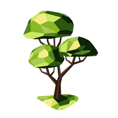 Manzara tasarımları için düşük polimer ağacı. Geometrik 3 boyutlu ağaç. Yanındakiler. Vektör.
