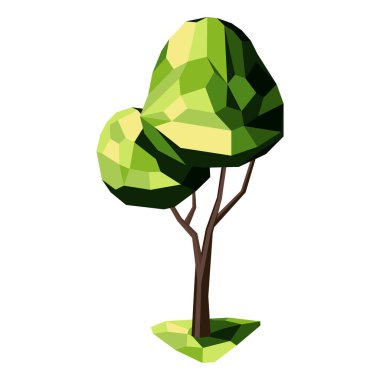 Manzara tasarımları için düşük polimer ağacı. Geometrik 3 boyutlu ağaç. Yanındakiler. Vektör.