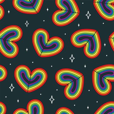 Kalpli, gurur dolu bir ay. LGBTQ topluluk çizimleri. Vektör.