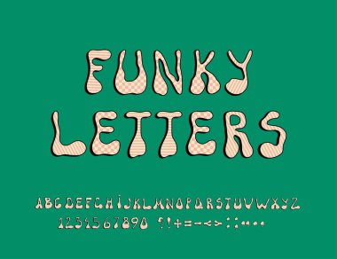 Tuhaf alfabe, sayılar ve semboller. Posterler, logotlar, kitap kapakları, el ilanları, davetiyeler için vektör yazı tipi, vs..