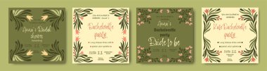 Bekarlığa veda partisi için klasik çiçek şablonları. Gelinlik partisi davetiyeleri. Vektör.