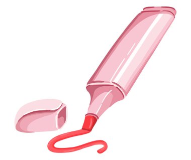 Pembe keçeli kalem. Okul ve üniversite malzemeleri. Vektör.