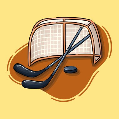 Hokey golü, sopa ve puck. Spor malzemeleri. Takım oyunu. Vektör.