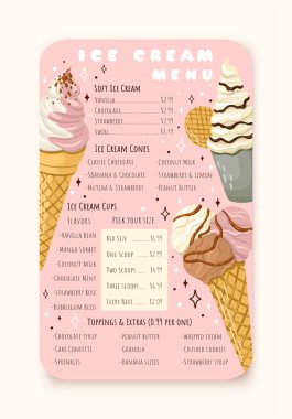 Yaratıcı Dondurma Menüsü. Kafeler için mükemmel. Vektör illüstrasyonu.