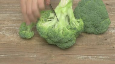 Carefully cutting fresh broccoli for nutritious and healthy meals, showcasing its vibrant green color and texture