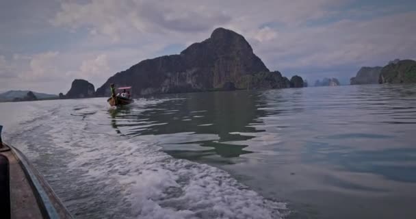 Vista Barco Cauda Longa Parque Marinho Nacional Baía Phang Nga — Vídeo de Stock