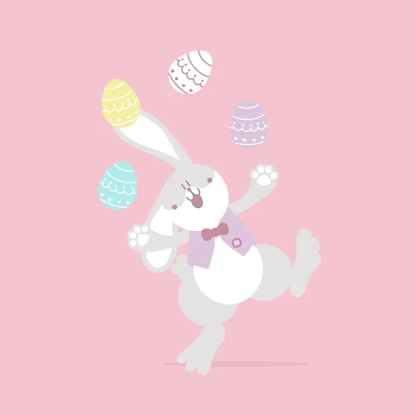 Fröhliche Osterfest Mit Tier Haustier Hase Hase Und Pastellfarbe Flache — Stockvektor