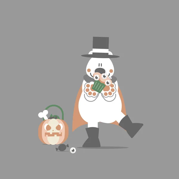 Szczęśliwy Halloween Święto Niedźwiedzia Polarnego Dyni Płaski Wektor Ilustracja Postać — Wektor stockowy