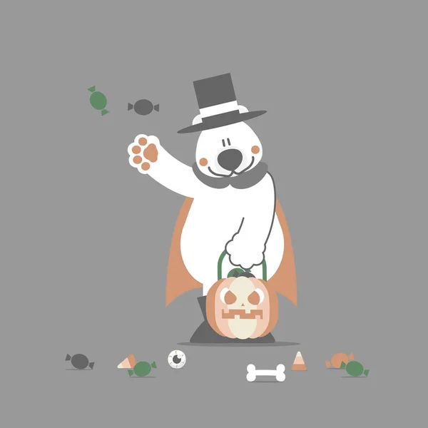 Веселый Праздник Хэллоуин Белым Медведем Медведем Плоская Векторная Иллюстрация Рисунка — стоковый вектор