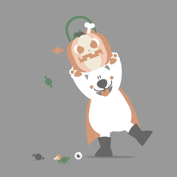 Szczęśliwy Halloween Święto Niedźwiedziem Polarnym Dyni Cukierków Płaski Wektor Ilustracja — Wektor stockowy