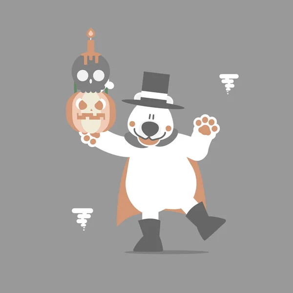 Szczęśliwy Halloween Niedźwiedziem Polarnym Czaszka Dynia Słodkie Cukierki Płaski Wektor — Wektor stockowy