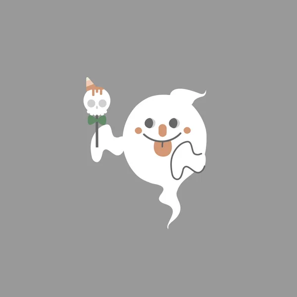 Felice Festa Halloween Con Fantasma Teschio Caramelle Piatto Vettore Illustrazione — Vettoriale Stock