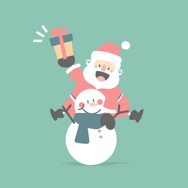 Веселого Рождества Счастливого Нового Года Милым Санта Клаусом Снеговиком Зимний — стоковый вектор
