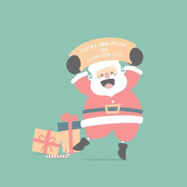 Frohe Weihnachten Und Ein Glückliches Neues Jahr Mit Niedlichen Weihnachtsmann — Stockvektor