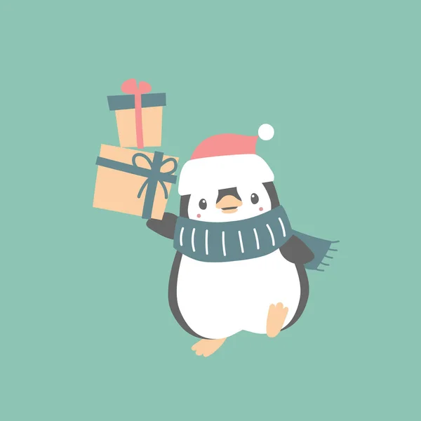 Feliz Navidad Feliz Año Nuevo Con Pingüino Temporada Invierno Fondo — Archivo Imágenes Vectoriales