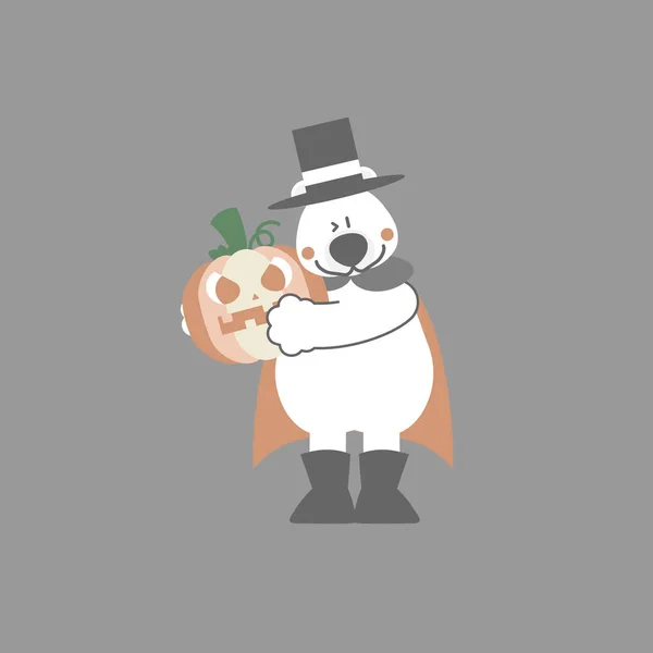Szczęśliwy Halloween Święto Niedźwiedzia Polarnego Dyni Płaski Wektor Ilustracja Postać — Wektor stockowy