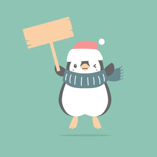 Frohe Weihnachten Und Ein Glückliches Neues Jahr Mit Pinguin Hält — Stockvektor